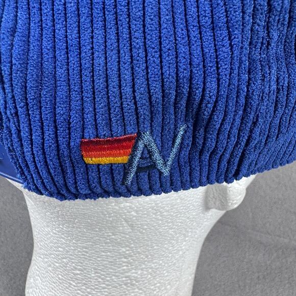 Aviator Nation Hat Cap Snap Back Blue Corduroy Mountain Patch Retro Stripe Mens - Picture 4 of 12